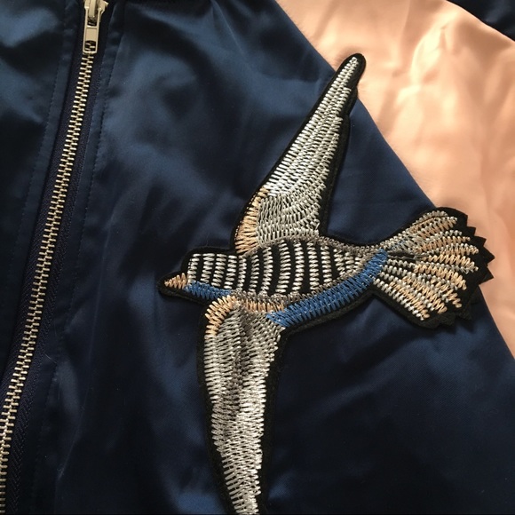 Satin embroidered padded bomber jacket bird Japan - Picture 4 of 5